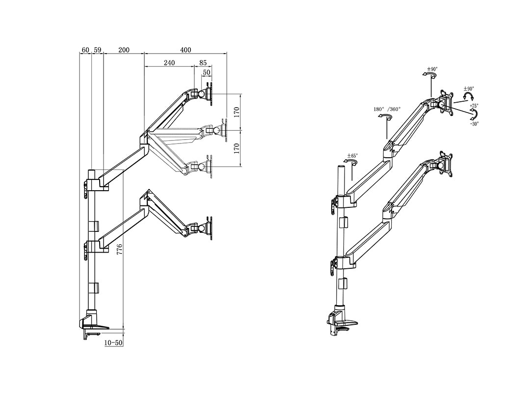 Multibrackets M VESA Gas Lift Arm Dual Stacked Pole