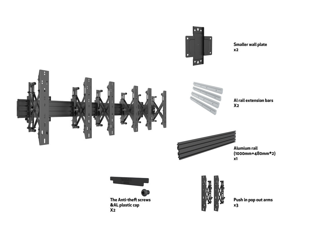 Multibrackets M Wallmount Pro MBW3x1UP Push In Pop Out Black