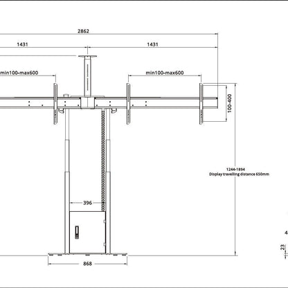 Multibrackets M Motorized Floorbase Dual Screen incl cabinet & cam-shelf 120kg